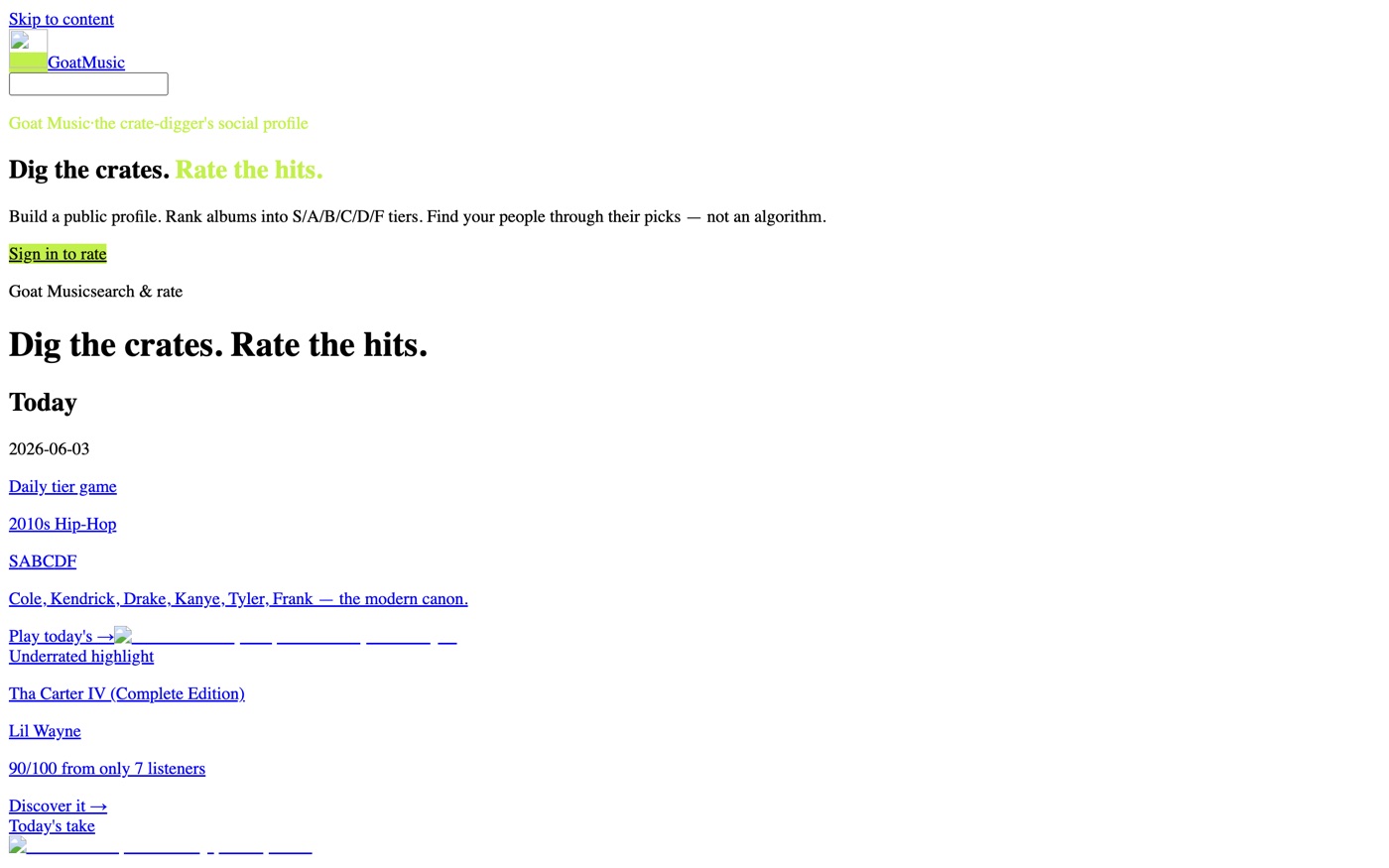 Goat Music homepage preview