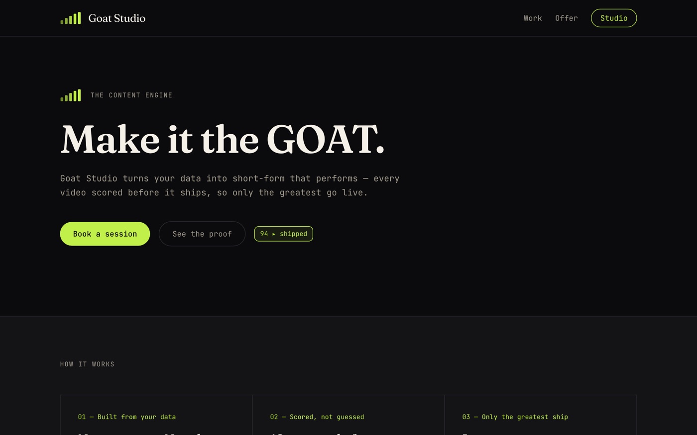 Goat Studio homepage preview